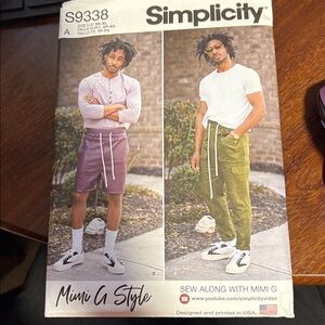 Simplicity Pattern Mimi G S9338 A for Men's Pul-on Pants or Shorts